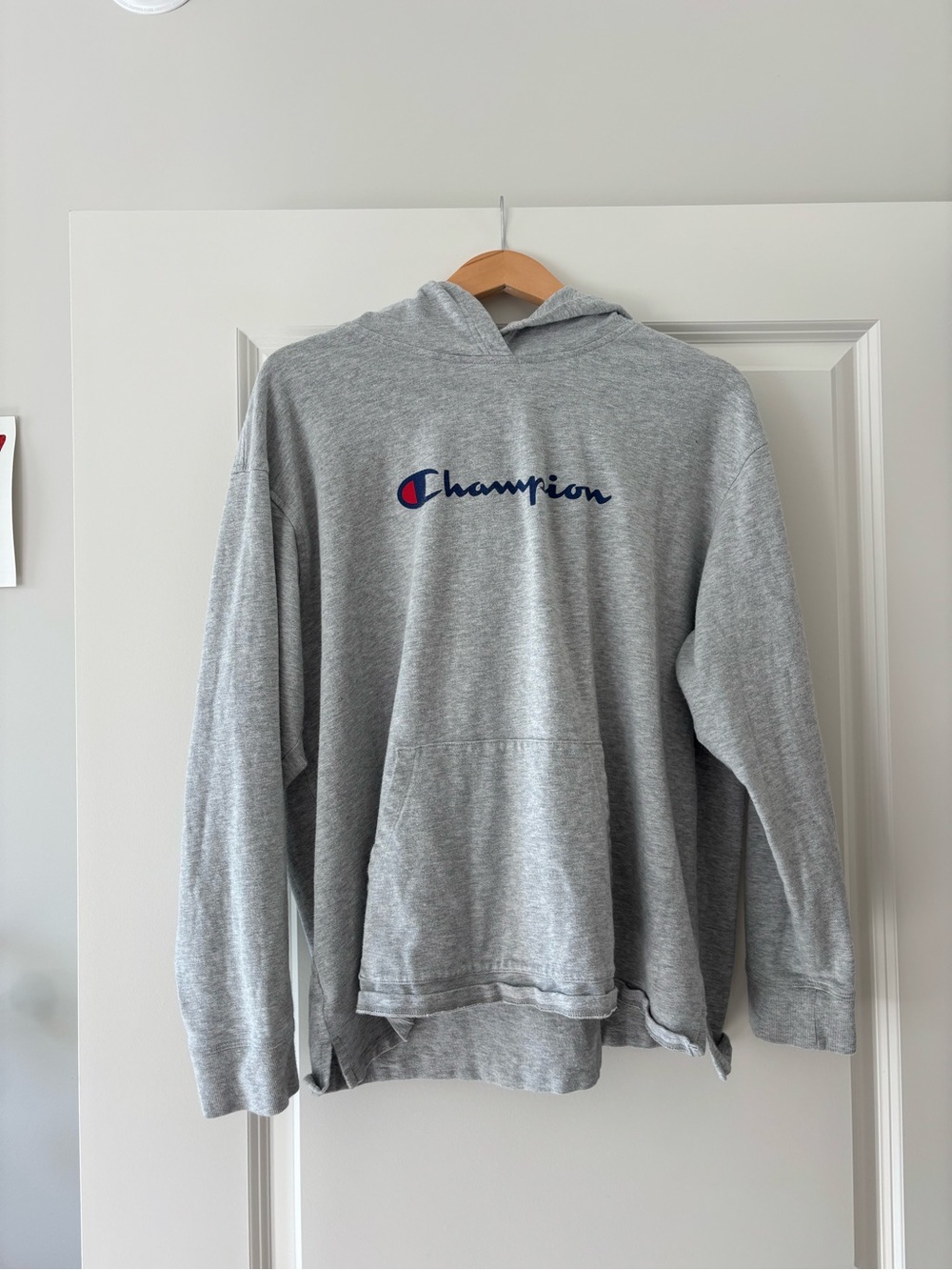 Champion Gray Crewneck Hoodie with Script Logo